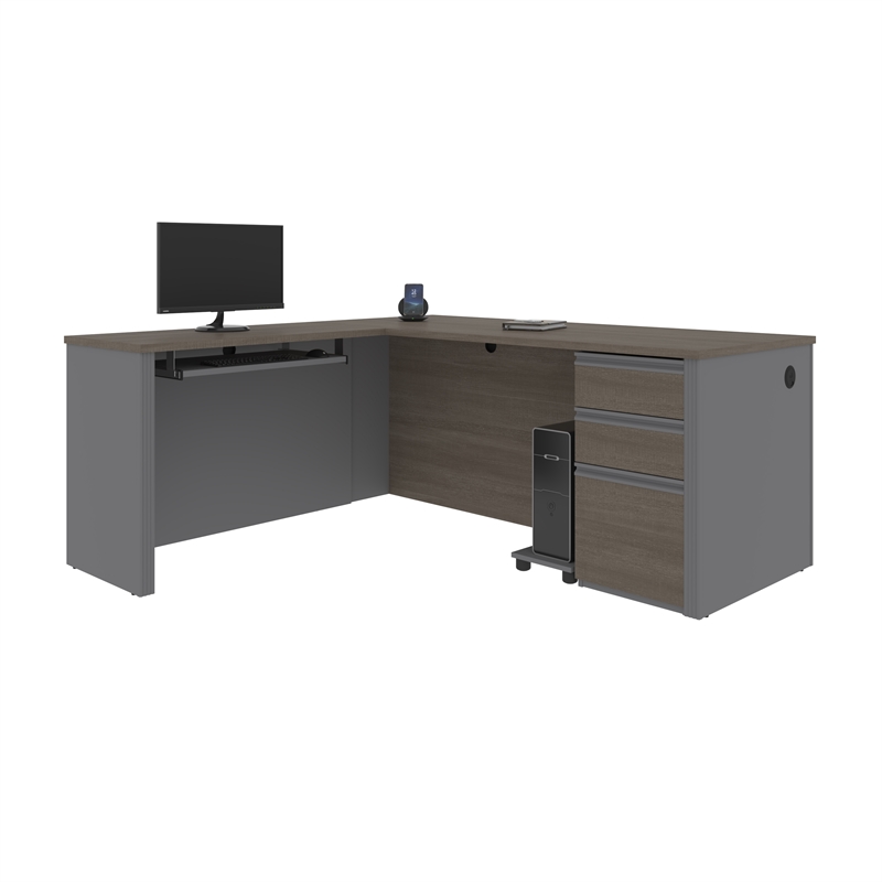 Pemberly Row 4 Piece L Shaped Computer Desk in Bark Gray and Slate
