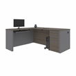 Pemberly Row 4 Piece L Shaped Computer Desk in Bark Gray and Slate