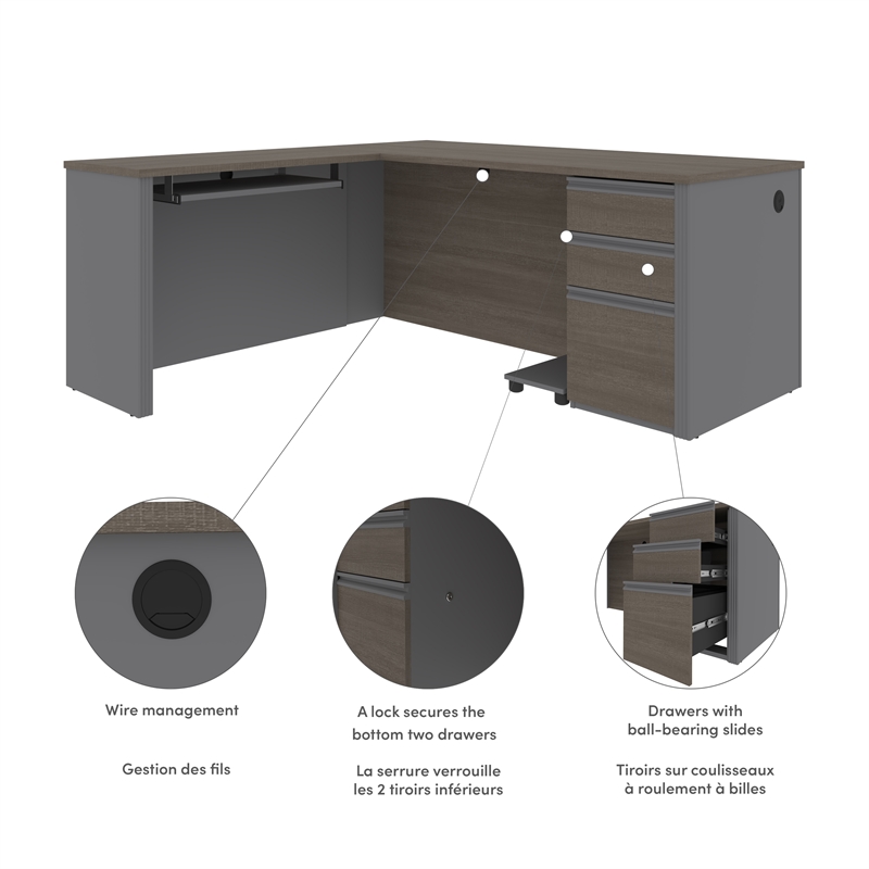 Pemberly Row 4 Piece L Shaped Computer Desk in Bark Gray and Slate