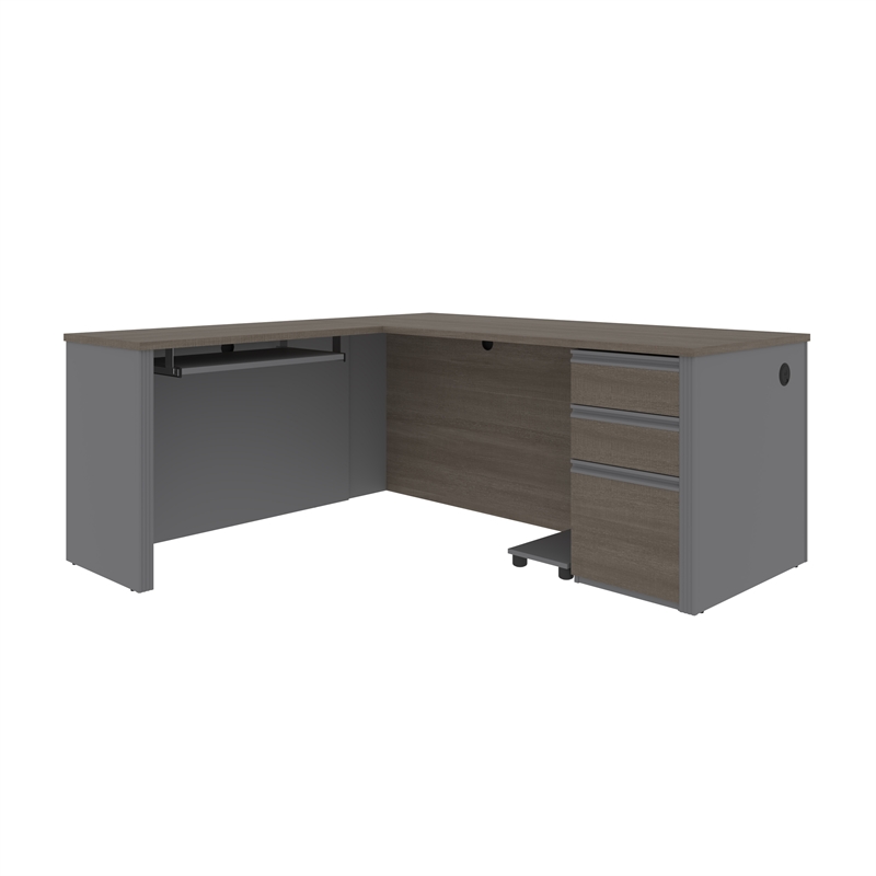Pemberly Row 4 Piece L Shaped Computer Desk in Bark Gray and Slate