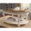 Pemberly Row Engineered Wood Oval Coffee Table in White and Brown