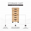 Pemberly Row Six Drawer Rolling Storage Cart in Natural Brown Wood