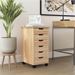 Pemberly Row Six Drawer Rolling Storage Cart in Natural Brown Wood