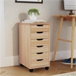 Pemberly Row Six Drawer Rolling Storage Cart in Natural Brown Wood