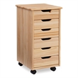 Pemberly Row Six Drawer Rolling Storage Cart in Natural Brown Wood