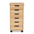Pemberly Row Six Drawer Rolling Storage Cart in Natural Brown Wood
