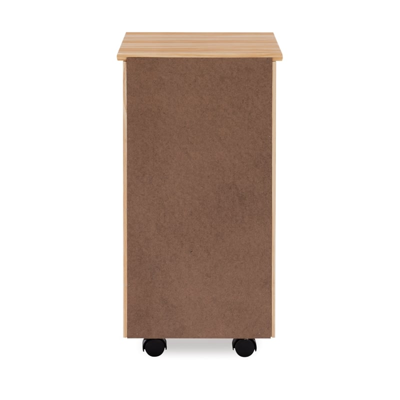 Pemberly Row Six Drawer Rolling Storage Cart in Natural Brown Wood