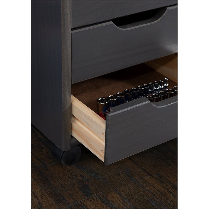 Pemberly Row Transitional Six Drawer Rolling Storage Cart in Gray Wood