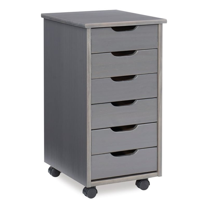 Pemberly Row Transitional Six Drawer Rolling Storage Cart in Gray Wood