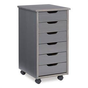 Pemberly Row Transitional Six Drawer Rolling Storage Cart in Gray Wood
