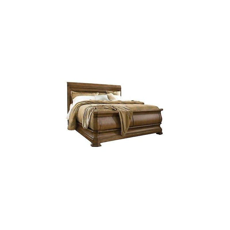 Pemberly Row Traditional King Wooden Sleigh Bed in Cognac Brown Finish