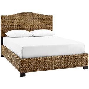 Pemberly Row Farmhouse Wood Queen Banana Leaf Panel Bed in Natural