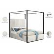 Pemberly Row Solid Wood and Velvet King Bed in Cream/Matte Black