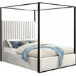 Pemberly Row Solid Wood and Velvet King Bed in Cream/Matte Black