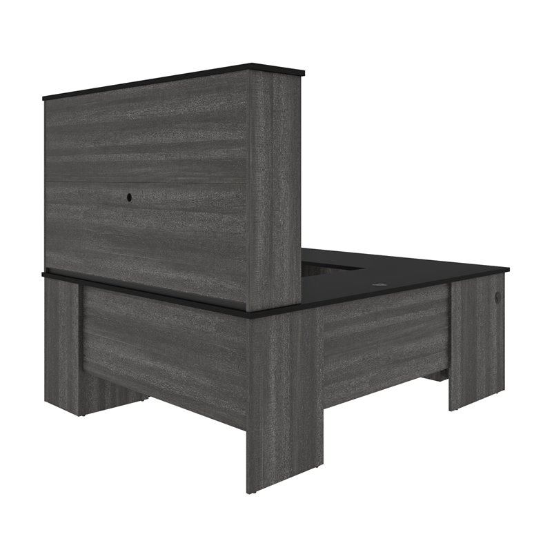 Pemberly Row Transitional Engineered Wood Computer Desk in Black and Bark Gray