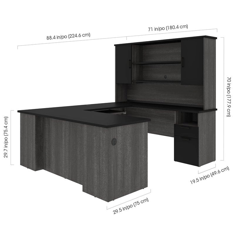 Pemberly Row Transitional Engineered Wood Computer Desk in Black and Bark Gray