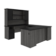 Pemberly Row Transitional Engineered Wood Computer Desk in Black and Bark Gray