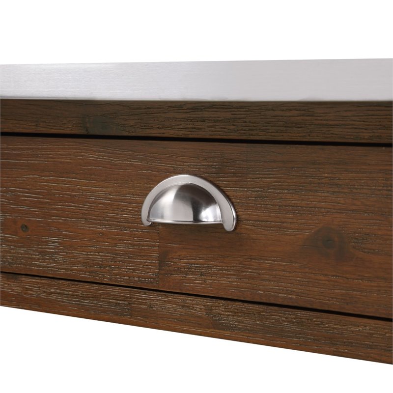 Pemberly Row Kitchen Cart with Stainless Steel Top in Chestnut Wire-Brush