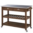 Pemberly Row Kitchen Cart with Stainless Steel Top in Chestnut Wire-Brush