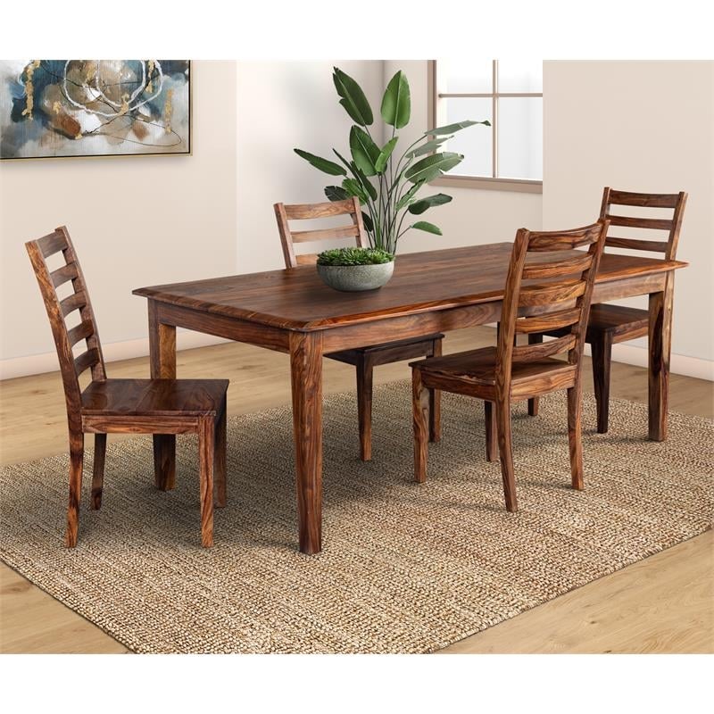 Pemberly Row Solid Sheesham Ladderback Dining Chair in Brown (Set of 2)