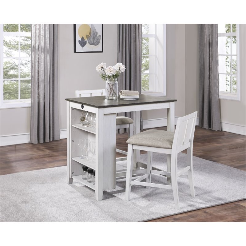 Pemberly Row 3 Piece Wood Counter Height Dining Set in Gray and White