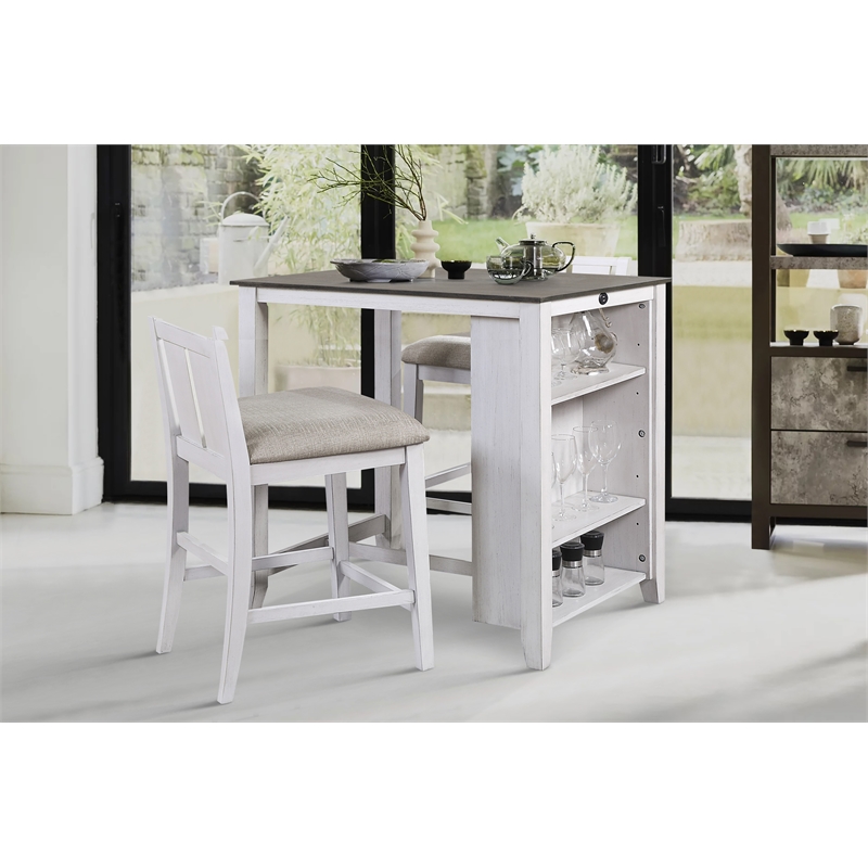Pemberly Row 3 Piece Wood Counter Height Dining Set in Gray and White