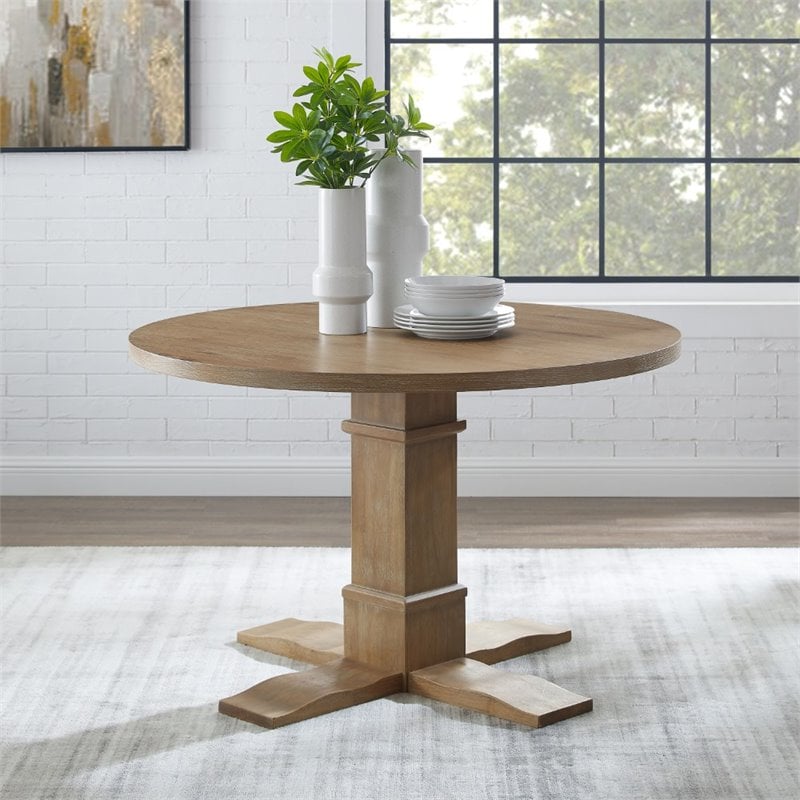 Pemberly Row Contemporary Wood Round Dining Table in Rustic Brown