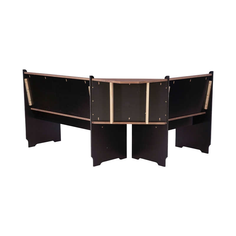 Pemberly Row Pine Wood Corner Nook Dining Set with Storage in Black and Pecan