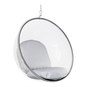 Pemberly Row 42&quot Vinyl and Steel Hanging Bubble Chair in Silver
