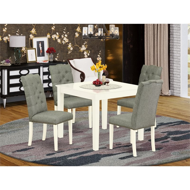 Pemberly Row 5-piece Wood Dining Set with High Back in Linen White