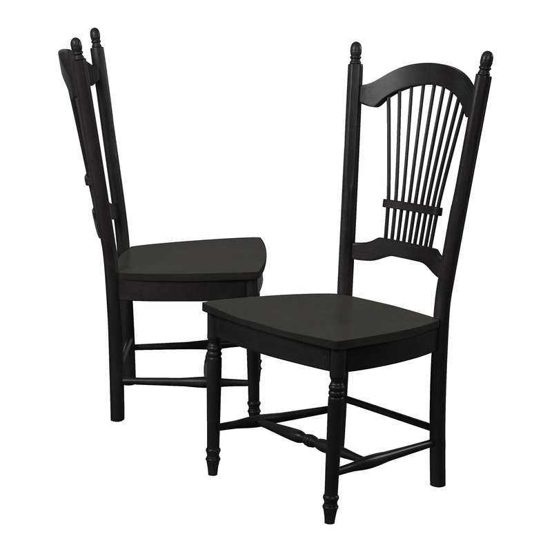 Pemberly Row Traditional Dining Chairs Black Solid Wood (Set of 2)
