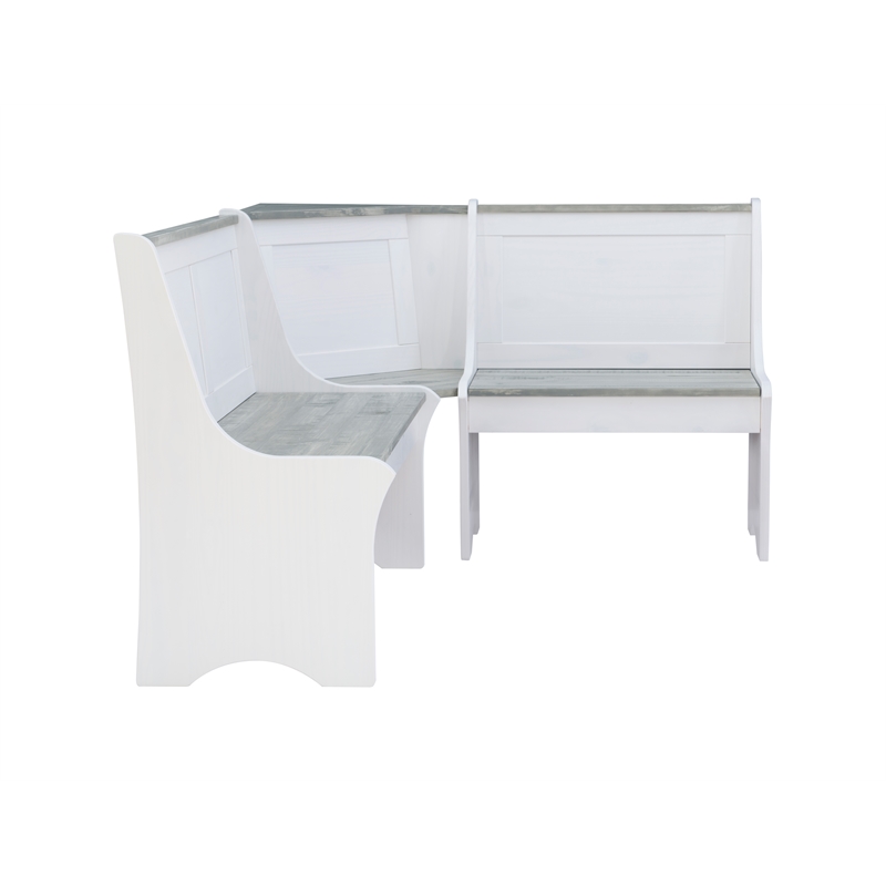 Pemberly Row Two Tone Pine Wood Coastal Corner Dining Nook in Graywash/White