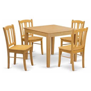 Pemberly Row Traditional 5-Piece Solid Wooden Dining Set in Oak