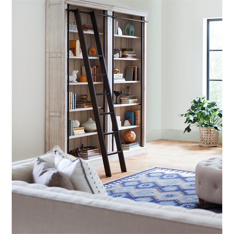 Pemberly Row 8' Tall Bookcase Wall With Ladder Storage Organizer Display White