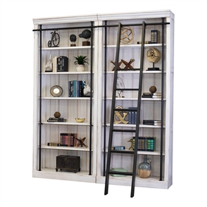 Pemberly Row 8' Tall Bookcase Wall With Ladder Storage Organizer Display White
