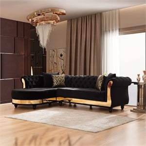 Pemberly Row Gold Detailed Tufted Upholstery Sectional made with Wood In Black