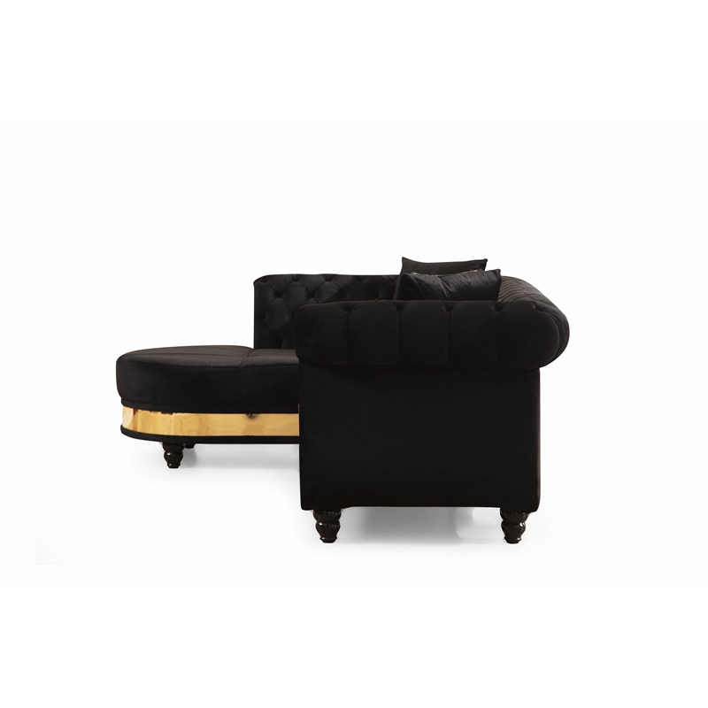 Pemberly Row Gold Detailed Tufted Upholstery Sectional made with Wood In Black