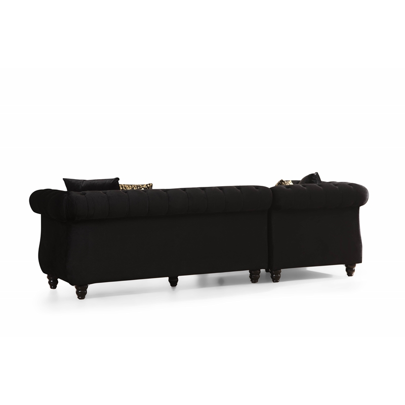 Pemberly Row Gold Detailed Tufted Upholstery Sectional made with Wood In Black
