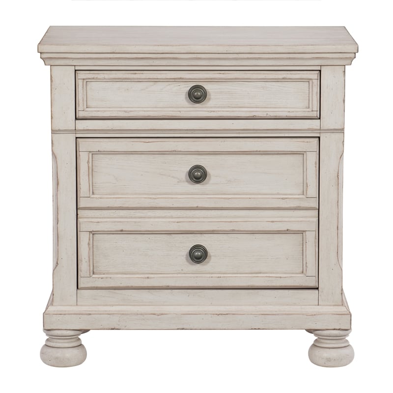 Pemberly Row Traditional Wood Nightstand in Antique White Finish