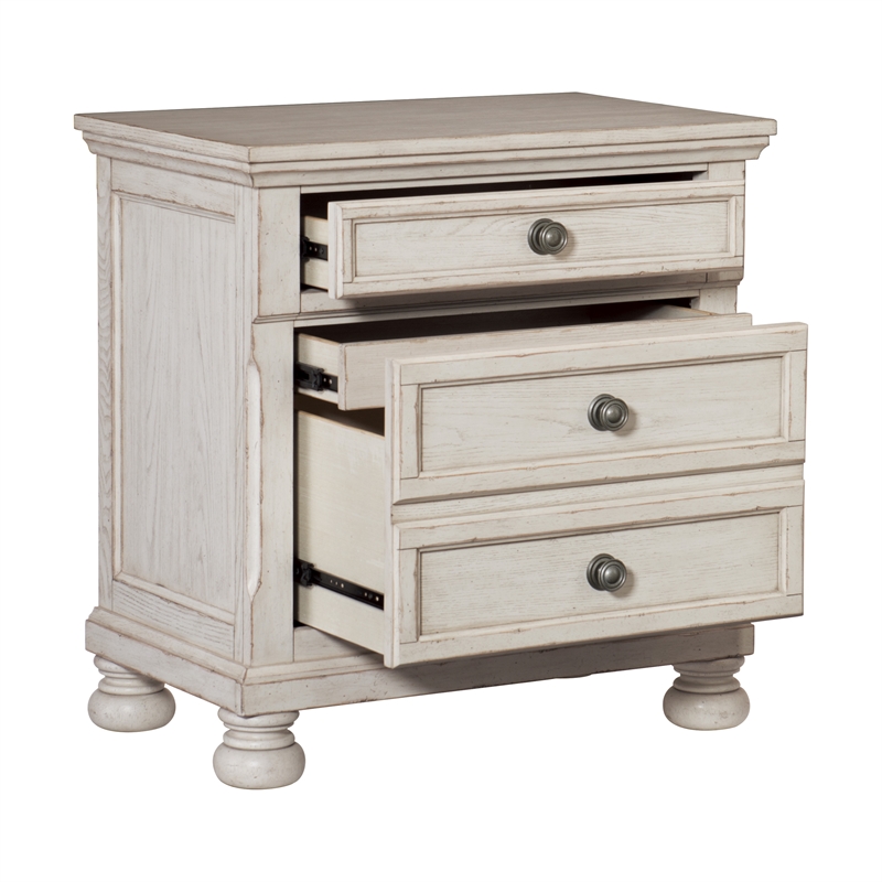 Pemberly Row Traditional Wood Nightstand in Antique White Finish