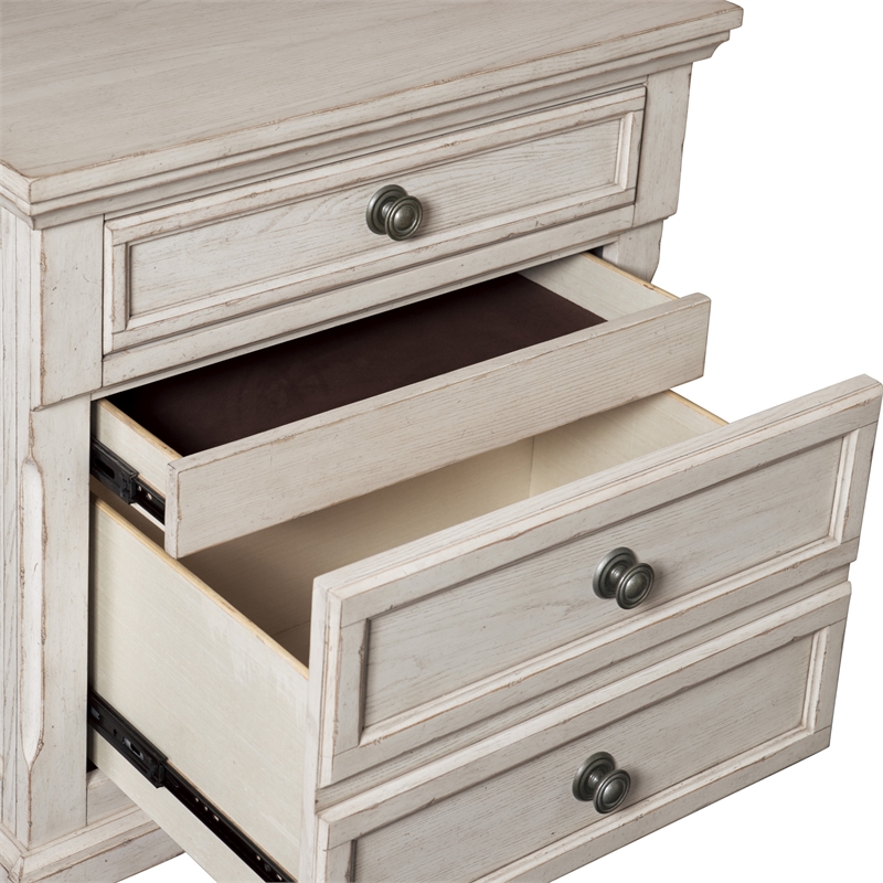Pemberly Row Traditional Wood Nightstand in Antique White Finish