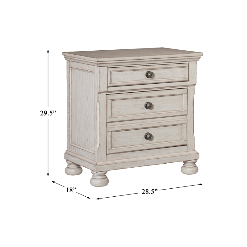 Pemberly Row Traditional Wood Nightstand in Antique White Finish