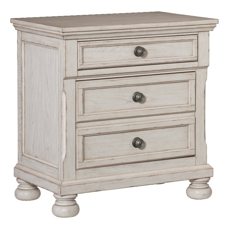 Pemberly Row Traditional Wood Nightstand in Antique White Finish