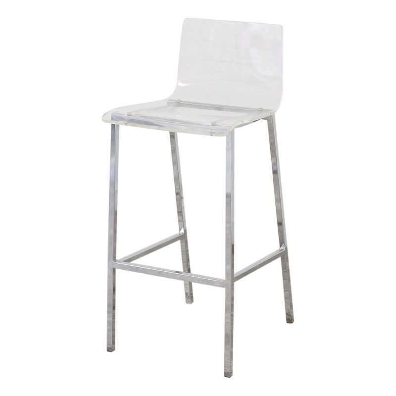 Pemberly Row Silver Orchid Lind Acrylic Low Back Counter Stool In Chrome