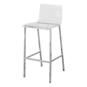 Pemberly Row Silver Orchid Lind Acrylic Low Back Counter Stool In Chrome