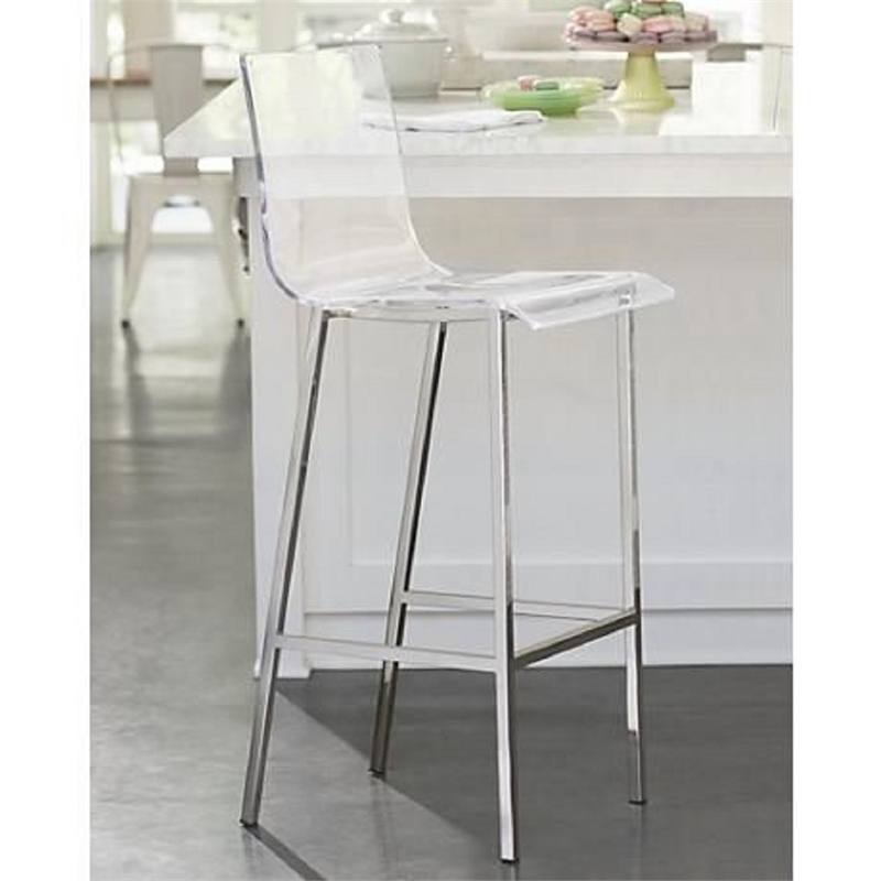 Pemberly Row Silver Orchid Lind Acrylic Low Back Counter Stool In Chrome