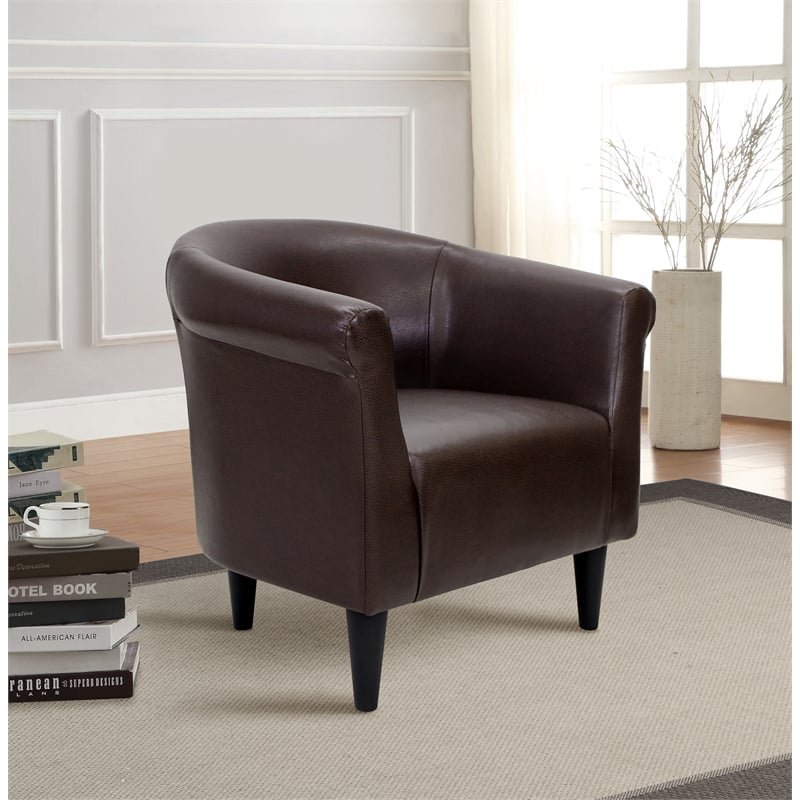 Pemberly Row Traditional Faux Leather Club Chair in Brown Finish