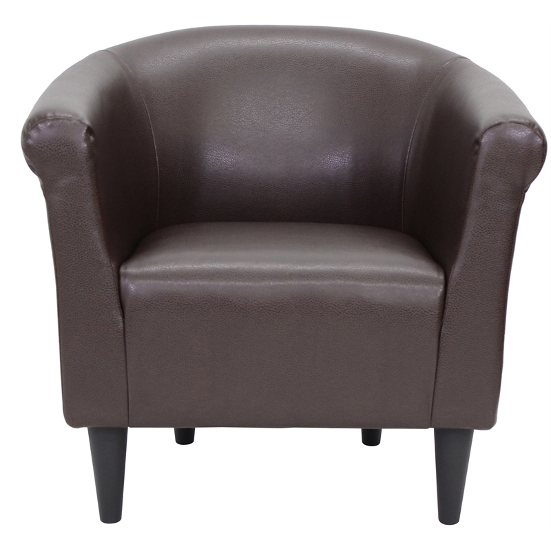 Pemberly Row Traditional Faux Leather Club Chair in Brown Finish