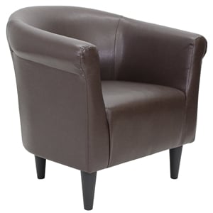 Pemberly Row Traditional Faux Leather Club Chair in Brown Finish