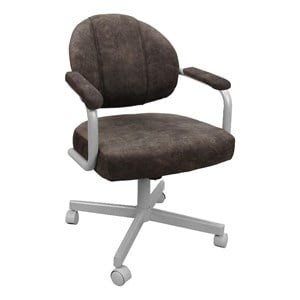 Pemberly Row Swivel Metal Dining Caster Chair in Ash Brown Fabric &- White Frame